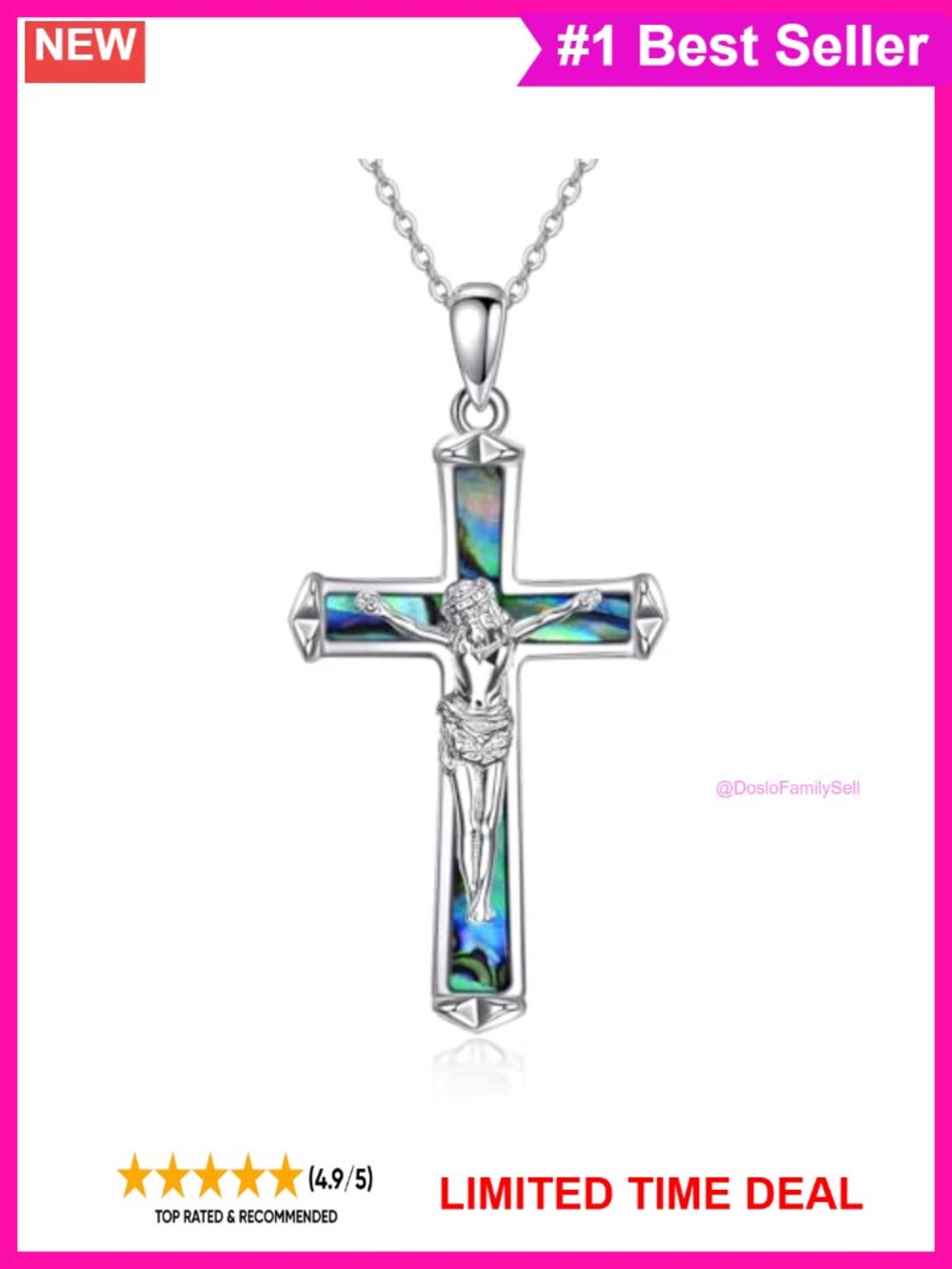925 Sterling Silver Cross Necklace Rolo Chain Lobster Clasp 18in-20in